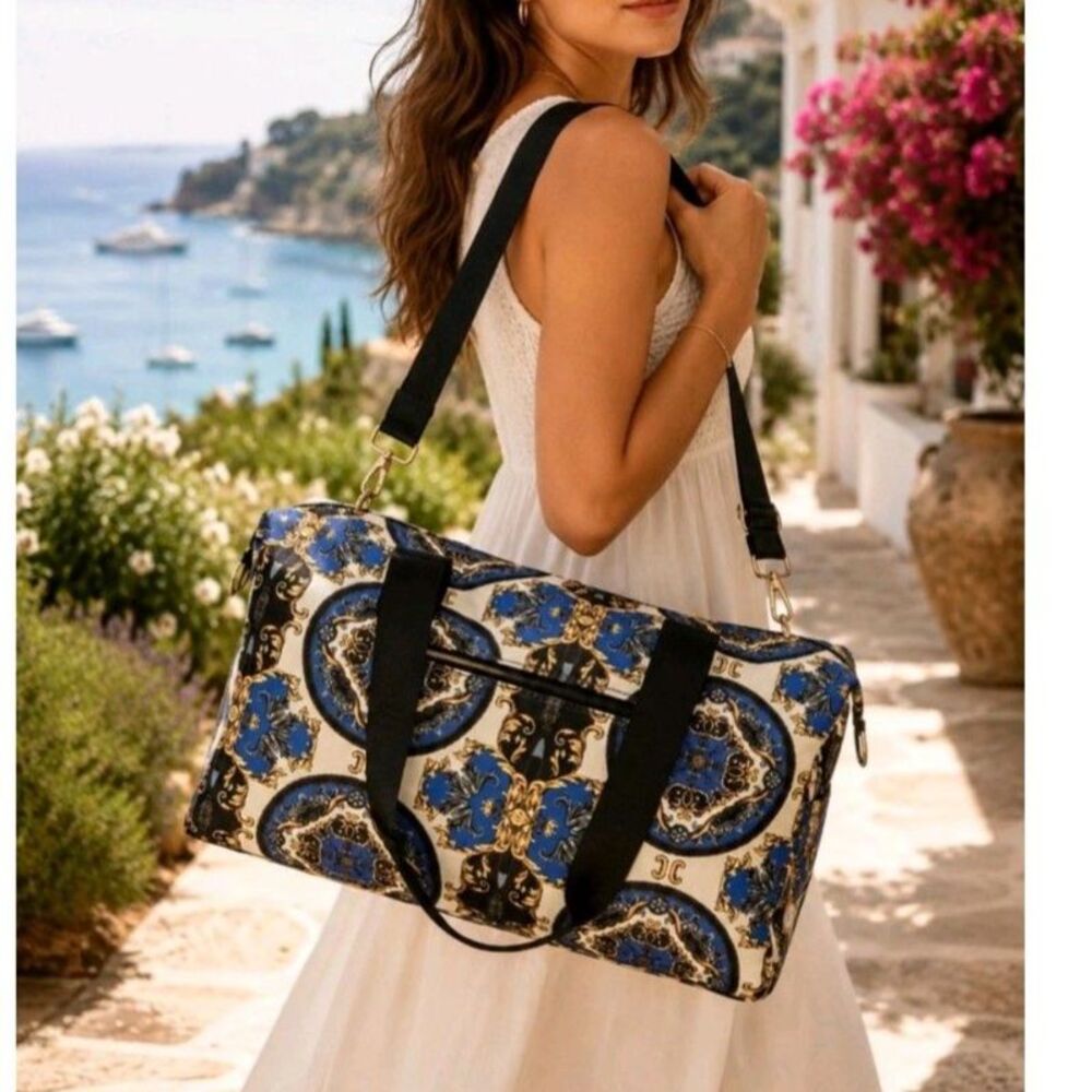 Alice Olivia Regal Romance Baroque Duffel Bag Stace Face Blue EUC Maximalist
